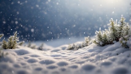 Beautiful ultrawide background image of snowdrifts in the forest - obrazy, fototapety, plakaty