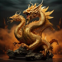 Fototapeta premium Golden dragon collection, AI generator