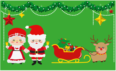 Obraz na płótnie Canvas set de navidad con santa claus y señora claus y reno de navidad con trineo 