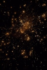 Naklejka premium Dark background with golden glowing. Small gold particles on a black background.