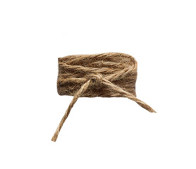 Jute twine string wrapped and tied in a knot isolated cutout on transparent