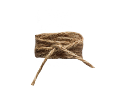 Jute twine string wrapped and tied in a knot isolated cutout on transparent