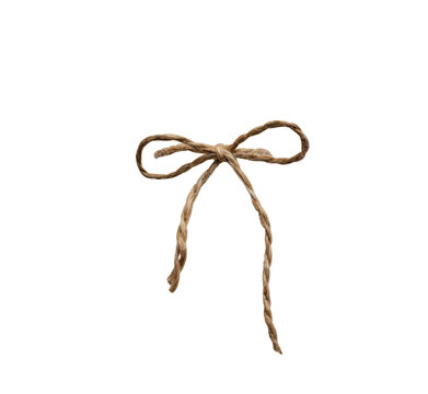 Jute twine string tied in a bow isolated cutout on transparent