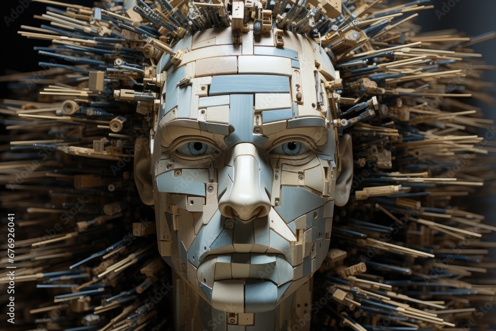 Poster robot head. digitalization of personalities