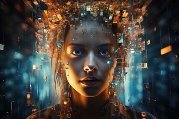 Collage with woman head and digital stress