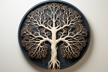 Microchip for brain as Tree of Life Wall Art in Monochrome