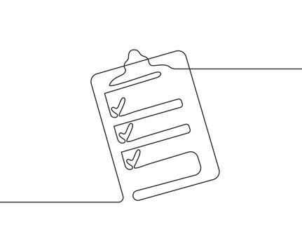recommend clip art: Clipboard with checklist with clipboard in one continuous line drawing. To do list with ticks and concept test in simple linear style