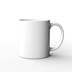 A white coffee mug sitting on top of a table, mug mockup, copy-space.