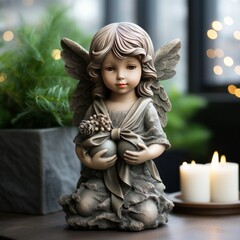 Christmas angel stone figurine, generative ai