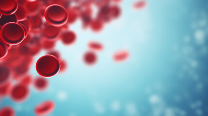 Red blood cells flowing in vein on blue background
