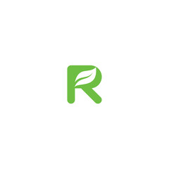Letter R leaf green organic nature typography logo design 