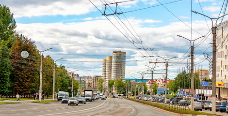 Cheboksary Cityscape view of Kalinin Street towards the Volga from the intersection with Gagarin...