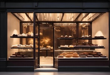 AI generated illustration of a bakery with a wide selection of donuts on display in the store - obrazy, fototapety, plakaty