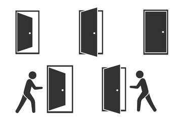Doors icon. Open and closed ofise door vector ilustration.