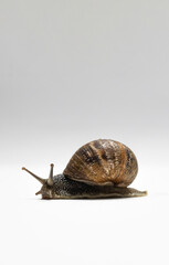 
garden snail on white background with copy space