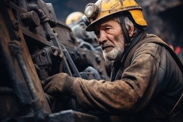 Obraz premium Photo of an experienced miner in full work gear and hard hat