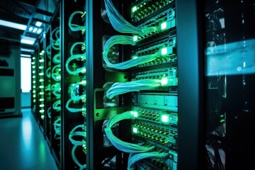 A rack of high-performance servers inside a state-of-the-art server room