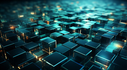 Obraz premium Blue and teal square block landscape