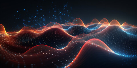 abstract wave digital technology background, sound and graphic shapes, network, graph, fluctuations. ai generative