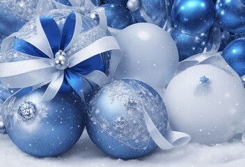 blue christmas balls with ribbon