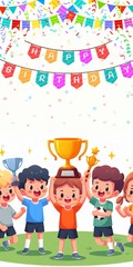 Fototapeta premium Happy Birthday Invitation for Kids Children students Greeting card Poster party Template Banner Message Mail Design decoration Celebration for School Student winner blank empty copy space text Back
