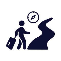 man, tree, road, mountain, travel adventure icon