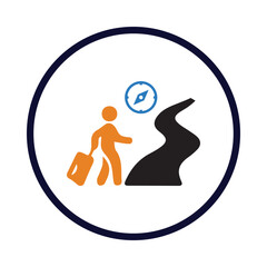 man, tree, road, mountain, travel adventure icon