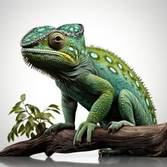 Fototapeta premium A green and blue chamelon sitting on a branch.