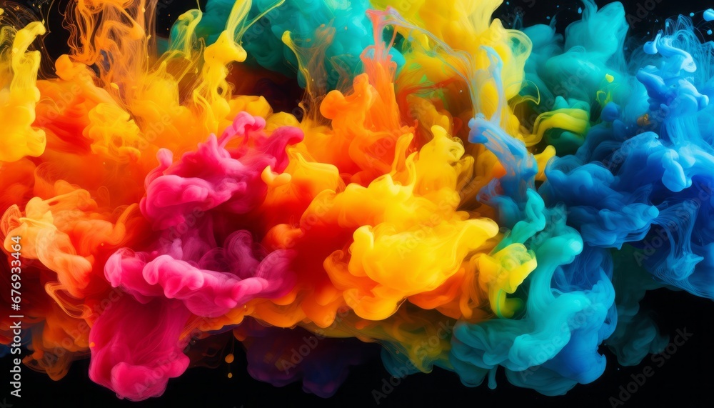 Poster illuminate abstract notion harmonious fusion of vibrant liquid colors and ink droplets