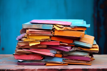 Old colorful books at a street sale. Concept of reading, book lovers, old books, poetry, novels.