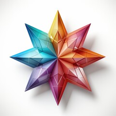 A multicolored paper star on a white surface. Realistic clipart on white background