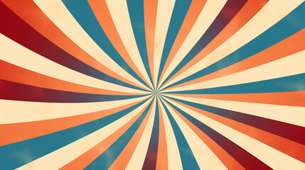 Vintage Carnival Poster Art with Spirals in Orange, Blue, and Red on Beige, Circus Tent Backdrop.