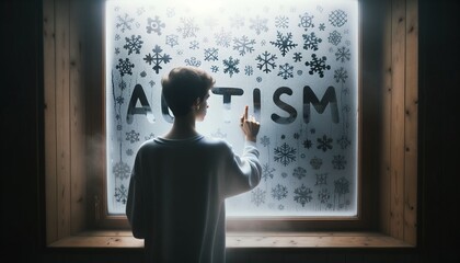Autism Awareness Concept with Snowflakes on Window