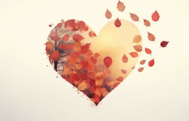 heart with autumn leaves. 