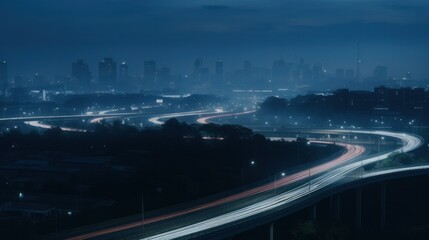 Aerial view of a city at night, illuminated by traffic lights.