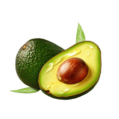 Avocado fruit with its full body displayed, including the textured green skin and round shape, set against a transparent background for versatile use.