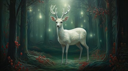 deer in the forest, lights winter