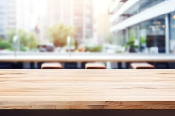 City Coffee Window Background - Clean and Bright Wooden Table for Product Placement