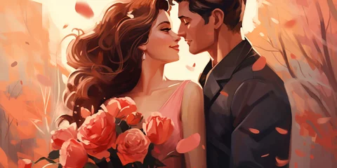 Fotobehang Romantic illustration with couple in love © Katrin_Primak
