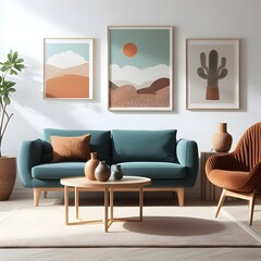 Cozy living room with modern couch, chair, and coffee table