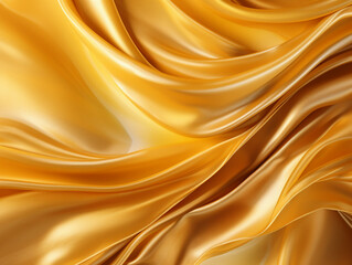 Fototapeta premium А yellow golden silk fabric textile with pleats.Bright Waves of Golden Silk. Generative AI