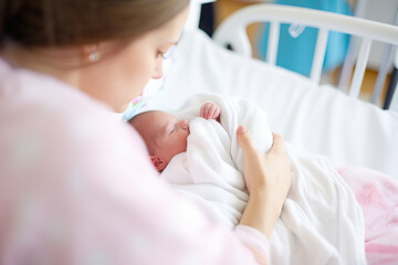 A Tender Moment: A Woman Embracing Her Precious Newborn