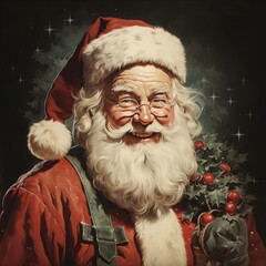Santa Claus st nicolas, smiling and standing in front of mistletoe, generative ai