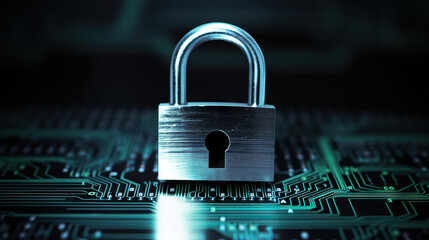 Secure computing: padlock on top of a circuit board