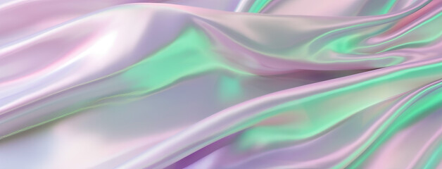 Holographic background in 80s style. Iridescent wavy gradient cloth.