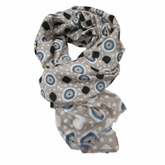Beige scarf made of wool and cashmere, with patterns, on a white background