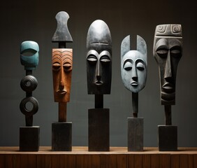 A collection of diverse african masks meticulously arranged on display, featuring a variety of patterns