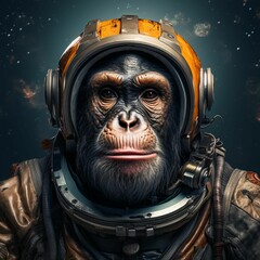 AI generated illustration of a monkey wearing an astronaut suit - obrazy, fototapety, plakaty