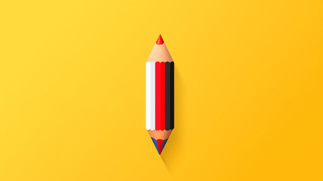Minimalist Pencil Illustration with Red, White, and Black Stripes on Yellow, Retro Sketch.