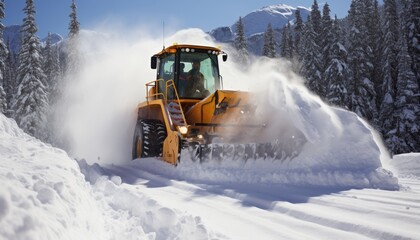 Winter road maintenance snow plow clearing snowy roads during severe weather conditions